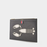 Small Document Holder W/ Lobster Icon Applique In Pebble Grain Leather