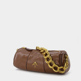 Mini Cylinder Bag in Brown Leather