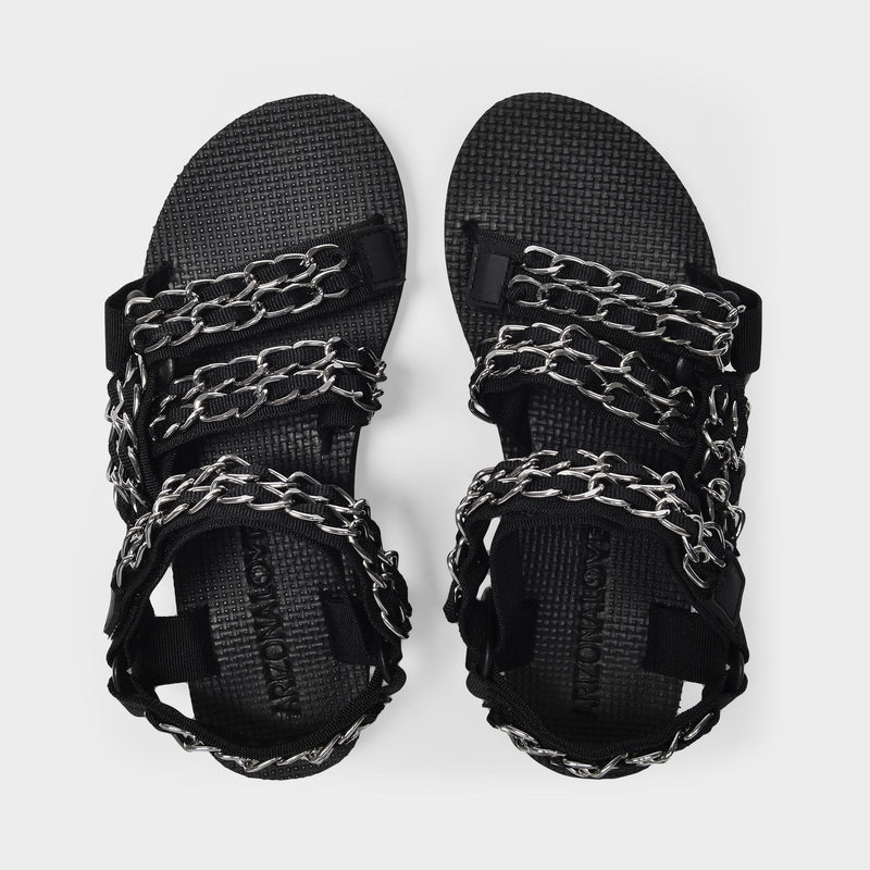 Trekky Sandals in Black Canvas and Silver