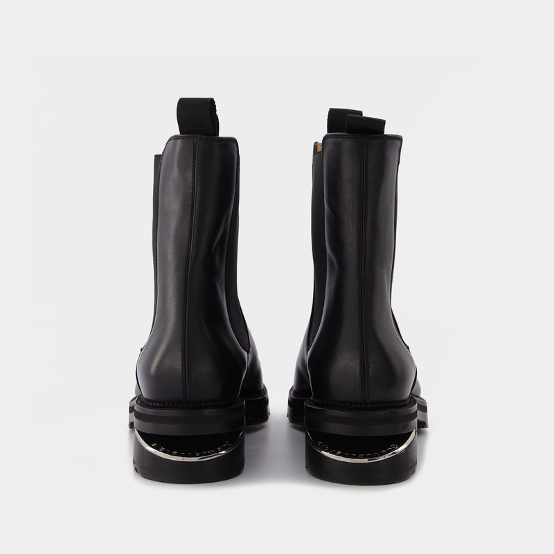 Low-Heeled Andie Cut-Out Boots in Black Box Calf Leather