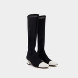 Malaga Boots in Black Strecht and White Patent Leather