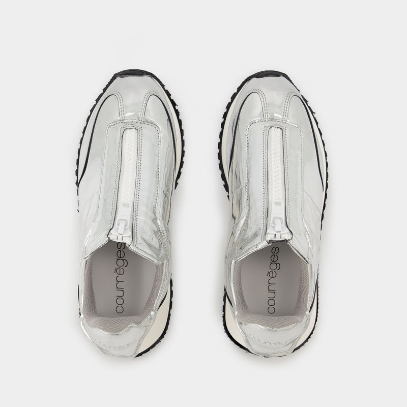 Mirror Zip Sneakers in Silver PVC