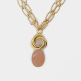 Small Pink Elizabeth Medallion Necklace in Gold