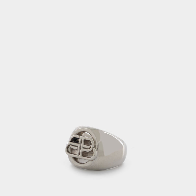 Bb Signet Ring in Silver-tone brass