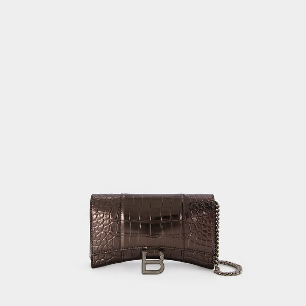 Hourglass Wallet on chain Balenciaga Leather Dark Bronze