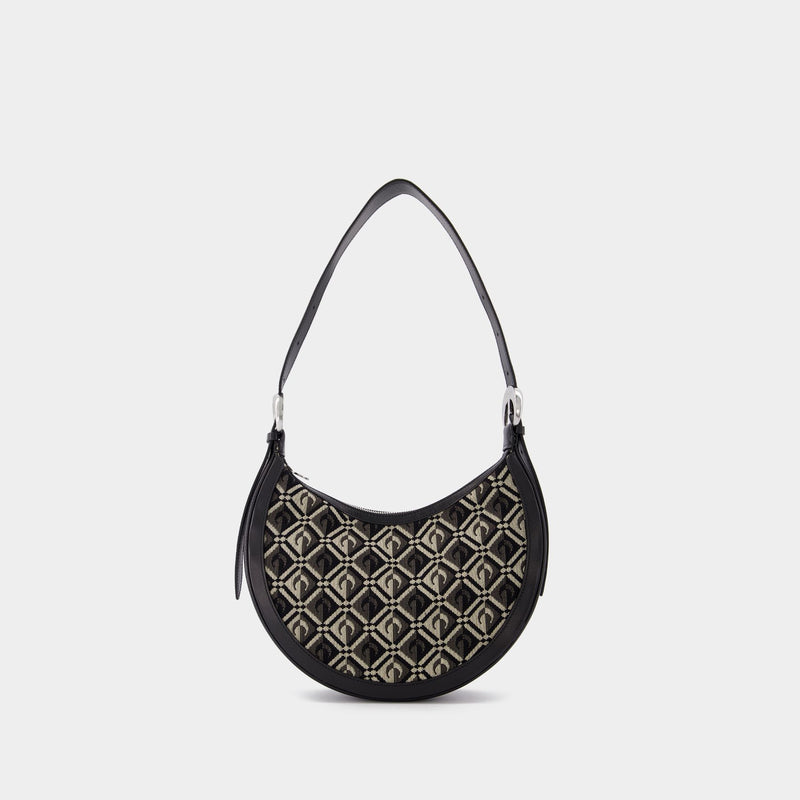 Crescent Moon Diamond Canvas Bag with Black Leather
