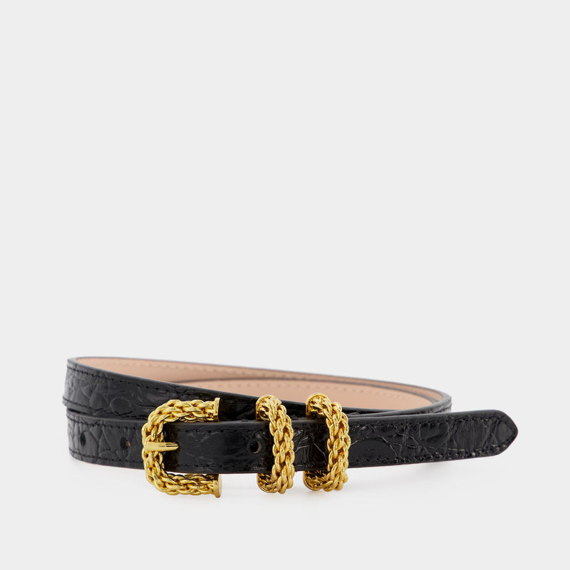 Kat Belt - By Far - Black - Croc Embossed Leather