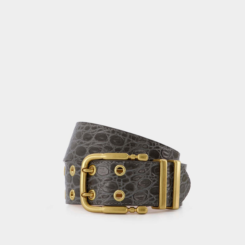 Duo Belt - By Far - Grey - Croc Leather