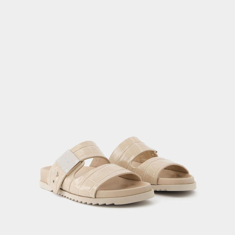 Olympia Slides in Beige Leather