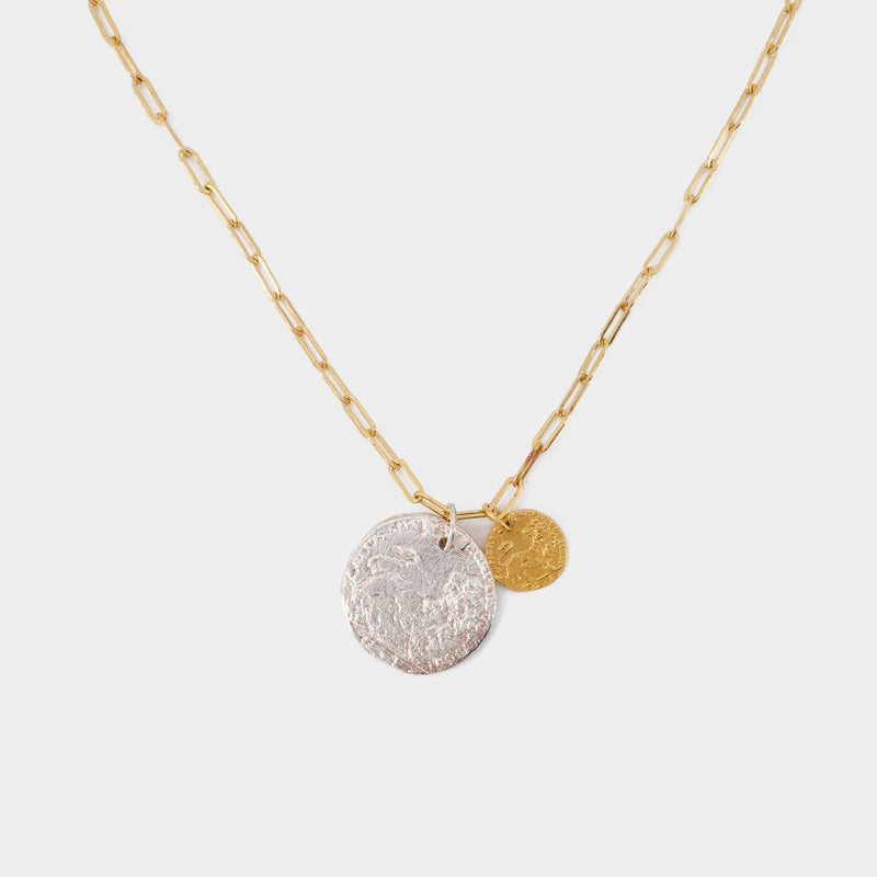 Double Lion Necklace in Gold and Silver