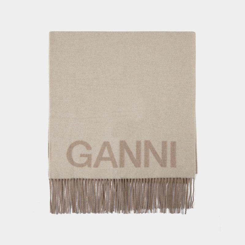 Fringed Scarf in Beige Recycled Wool