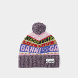 Graphic Beanie in Multicolor Recyled Wool/Poly