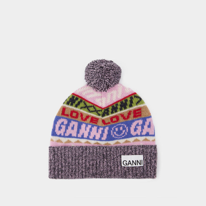Graphic Beanie in Multicolor Recyled Wool/Poly