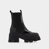 Cleated Mid Chelsea Boot in Black Leather