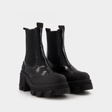 Cleated Mid Chelsea Boot in Black Leather