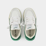 Area Lo Sneakers in White/Green Leather