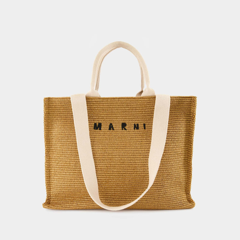 Large Basket Tote Bag - Marni - Sienna/Natural - Leather