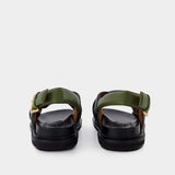 Fussbett Criscross Padded Sandal in Black and Khaki Leather