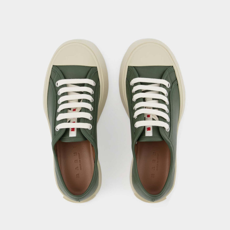 Lace Up Pablo Sneakers in Khaki Leather