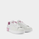 Portofino Sneakers - Dolce & Gabbana - White/Pink - Leather