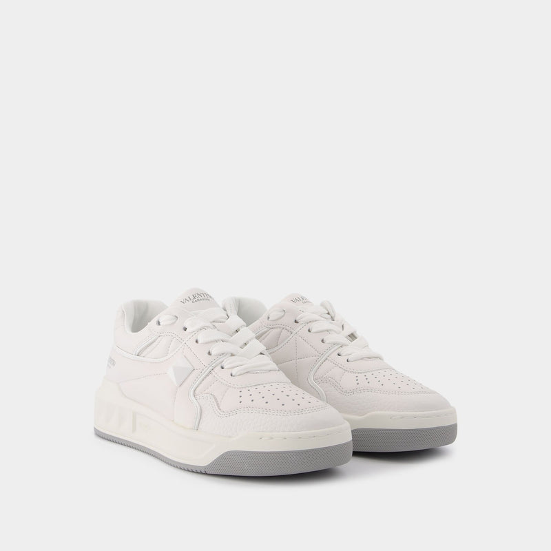 One Stud Sneaker in White Leather