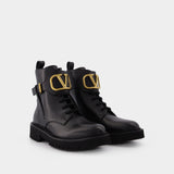 Vlogo Signature Combat Boot in Black Leather