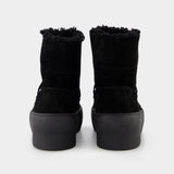 Chunky Sole Lace-Up Boots in Black Leather