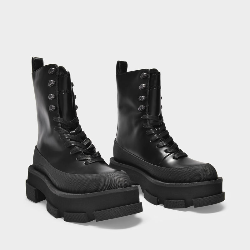 Gao Platform High Boots in Black Leather