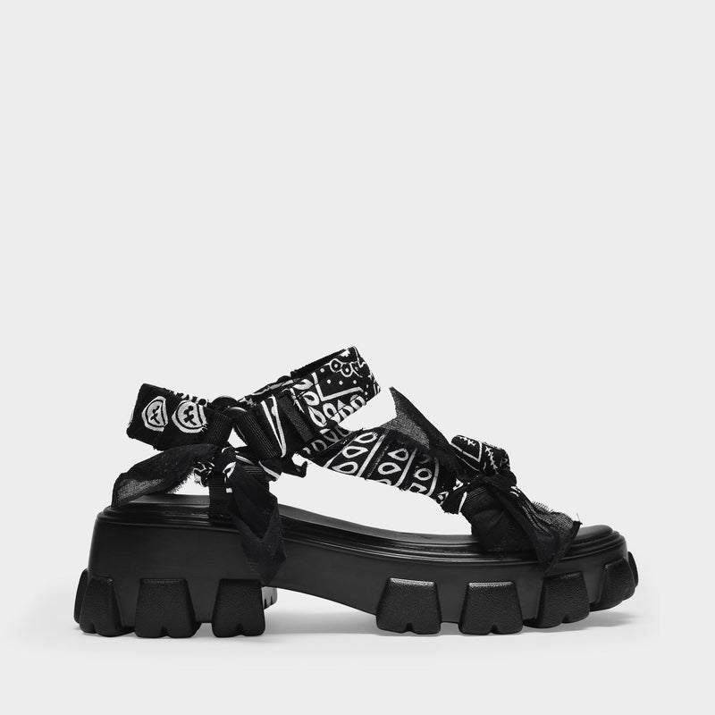 Trekky Platform Sporty Sandals in Black Canvas