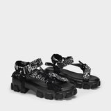 Trekky Platform Sporty Sandals in Black Canvas
