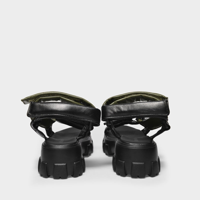 Trekky Sporty Sandals in Black and Kaki Leather