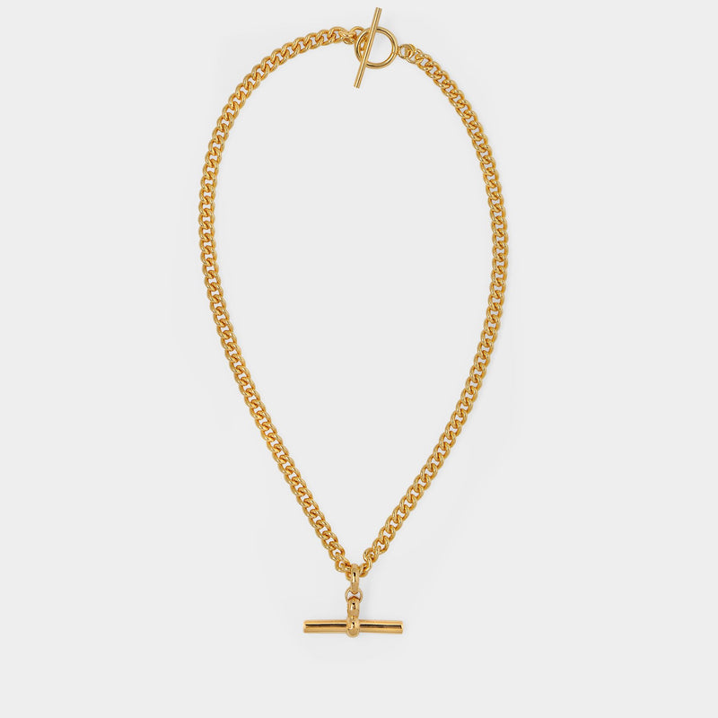 Gold T-Bar Curb Link Necklace in Gold Plated brass