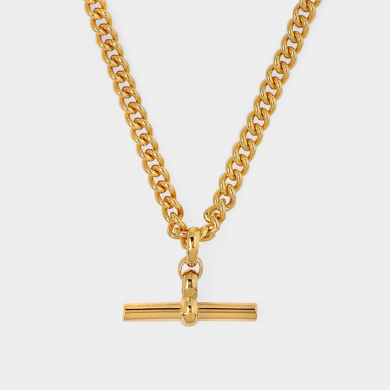 Gold T-Bar Curb Link Necklace in Gold Plated brass