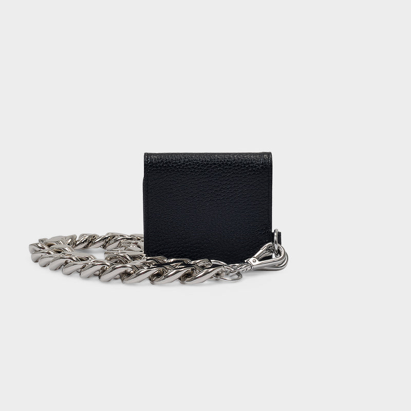 Bifold Wallet On Chain In Black Pebble Leather