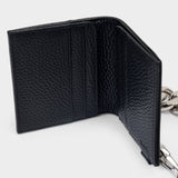 Bifold Wallet On Chain In Black Pebble Leather