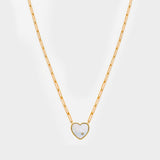 Small Solitary Heart Necklace in 9 carat gold, mother of pearl and diamonds