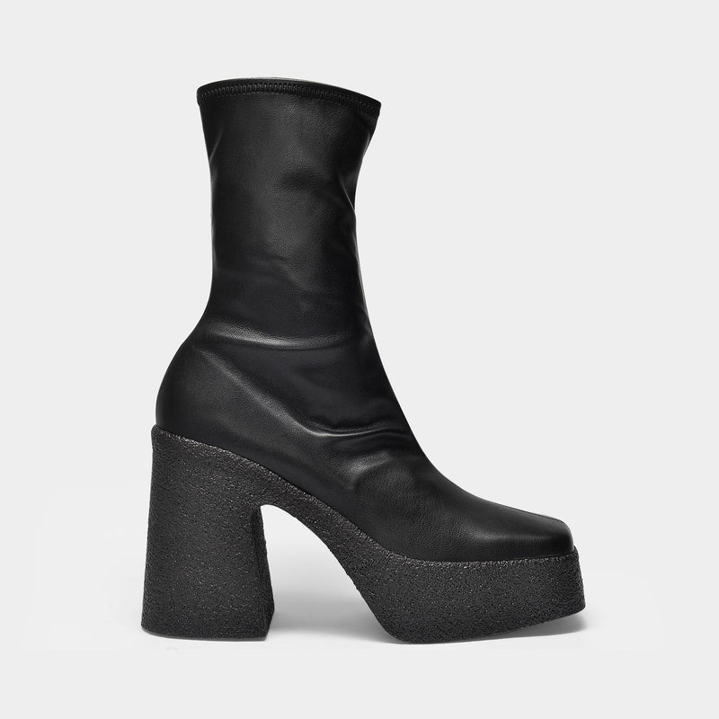 Platform Boots in Black Synthetic Leather