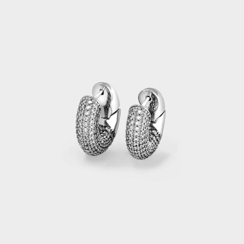 Hoop One-touch Pave Earrings in Silver