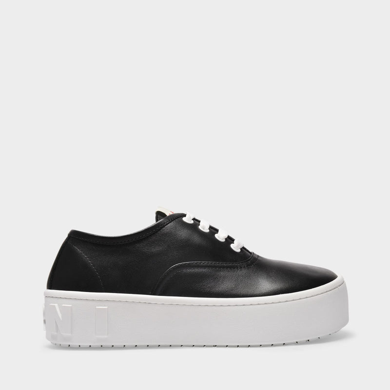 Platform Sneakers in Black Leather
