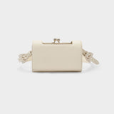 Snap Wallet Bag in Beige Leather and Pearls