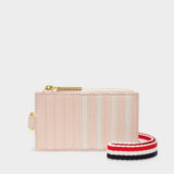 Zippered Card Wallet W/ Rwb Laynard & 4Bar Applique In Pebble Grain Leather - L7, H13 680 Lt Pink Small Leather Goods