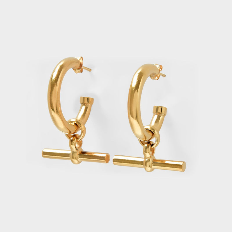 Large Gold T-Bar Earrings in Gold Plated bronze